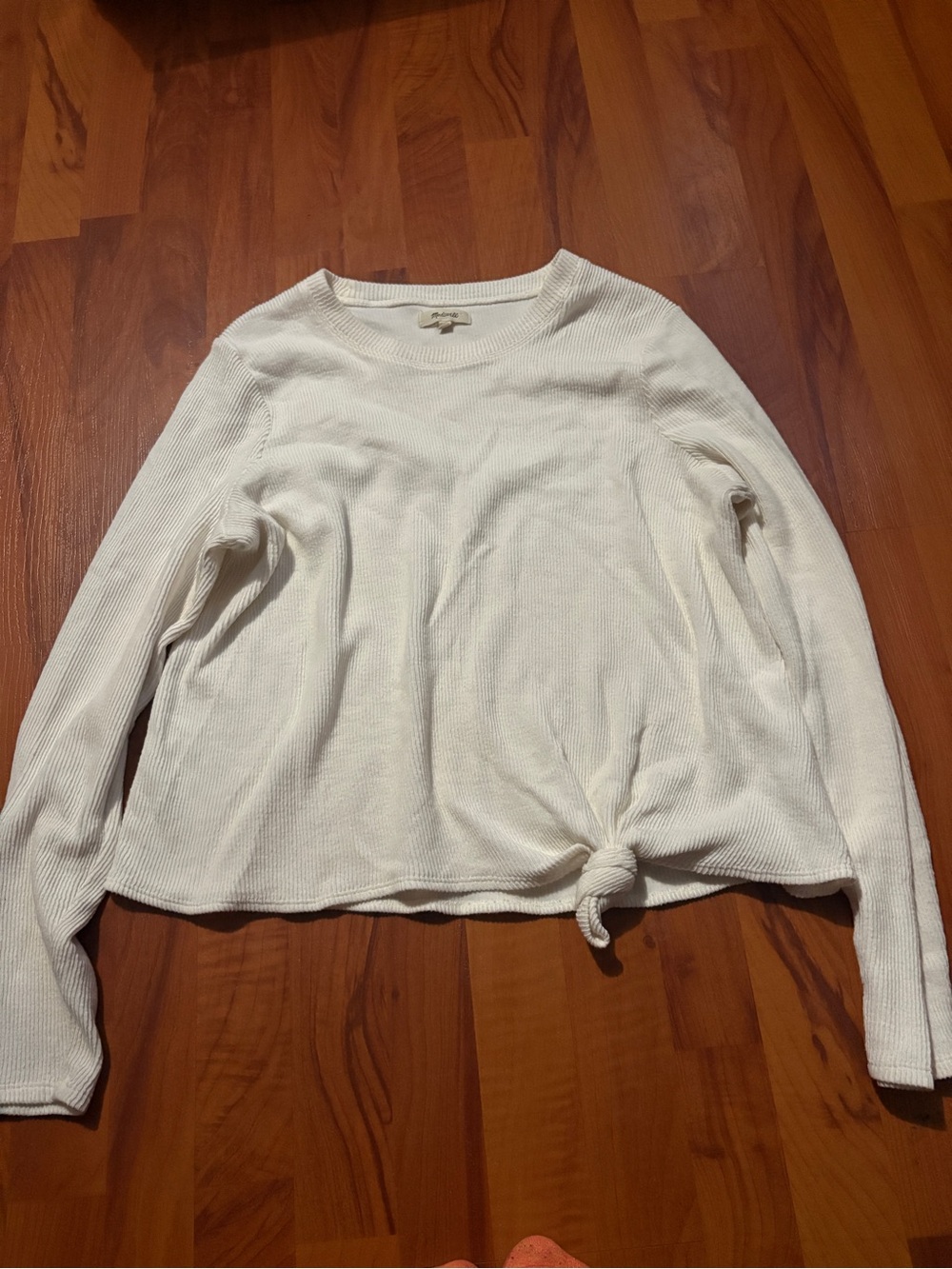 Madewell Cream Ribbed Long-Sleeve Top with Front Knot